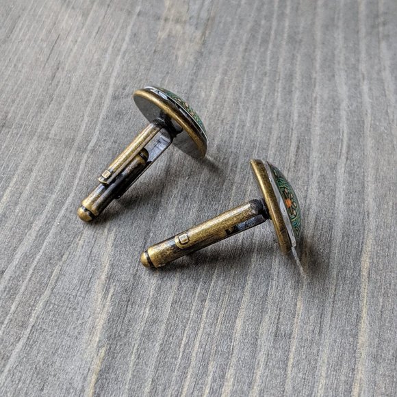 Glass Dome Cuff Links with Green Kaleidoscope Pattern, Antiqued-Bronze Plated - Picture 16 of 16